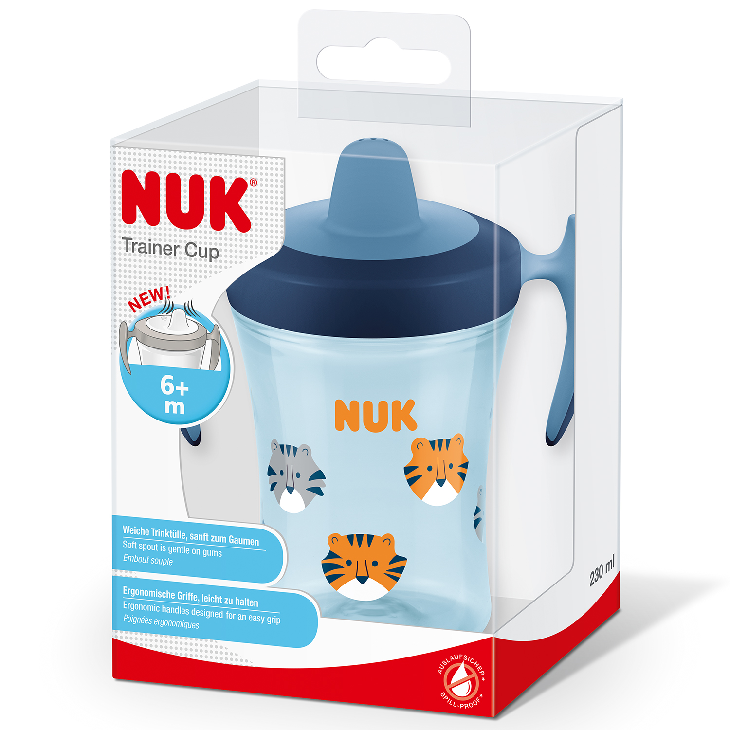 Cana trainer albastra,+6 luni, 230 ml, Nuk Evolution