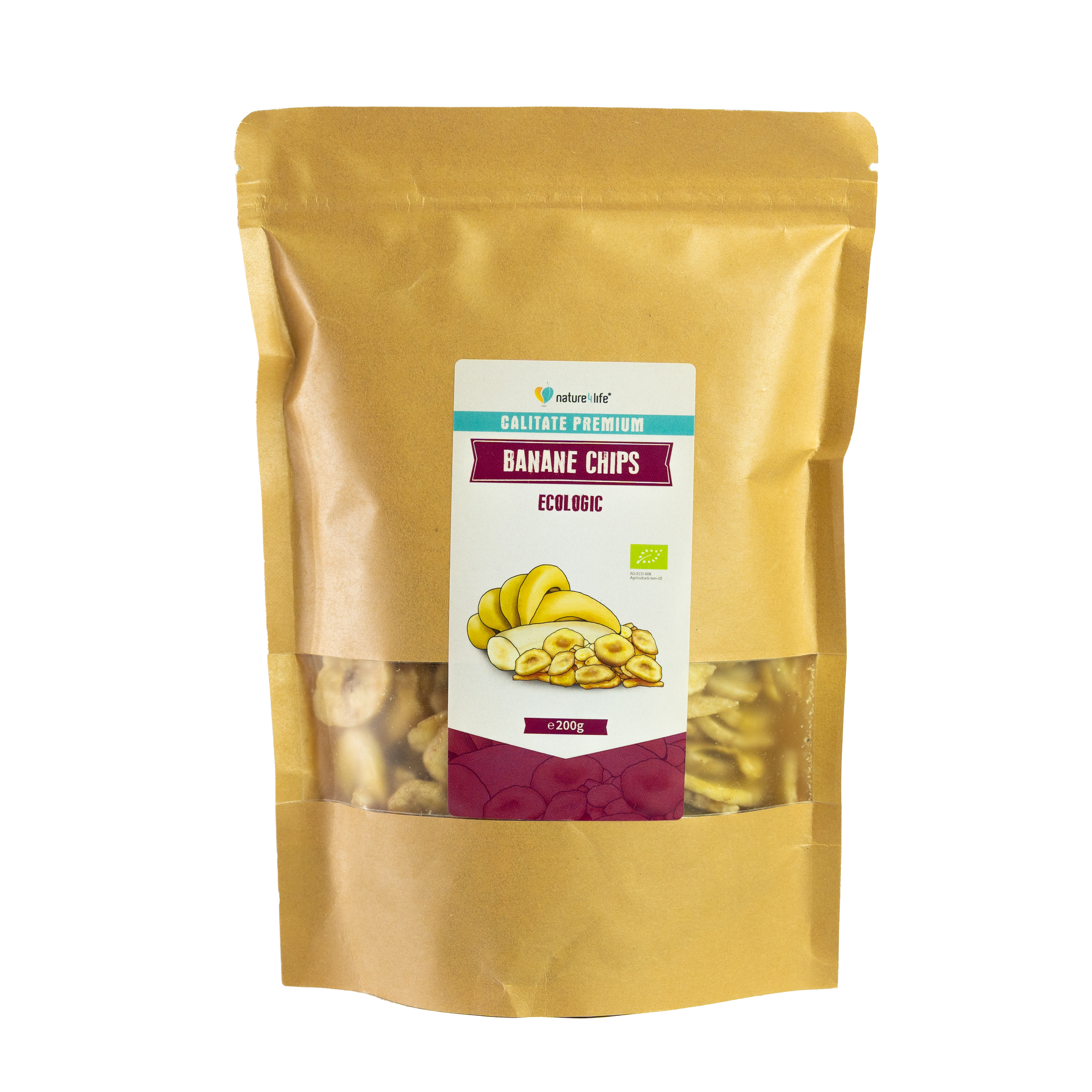 Chipsuri din banane Eco uscate, 200g, Nature4life