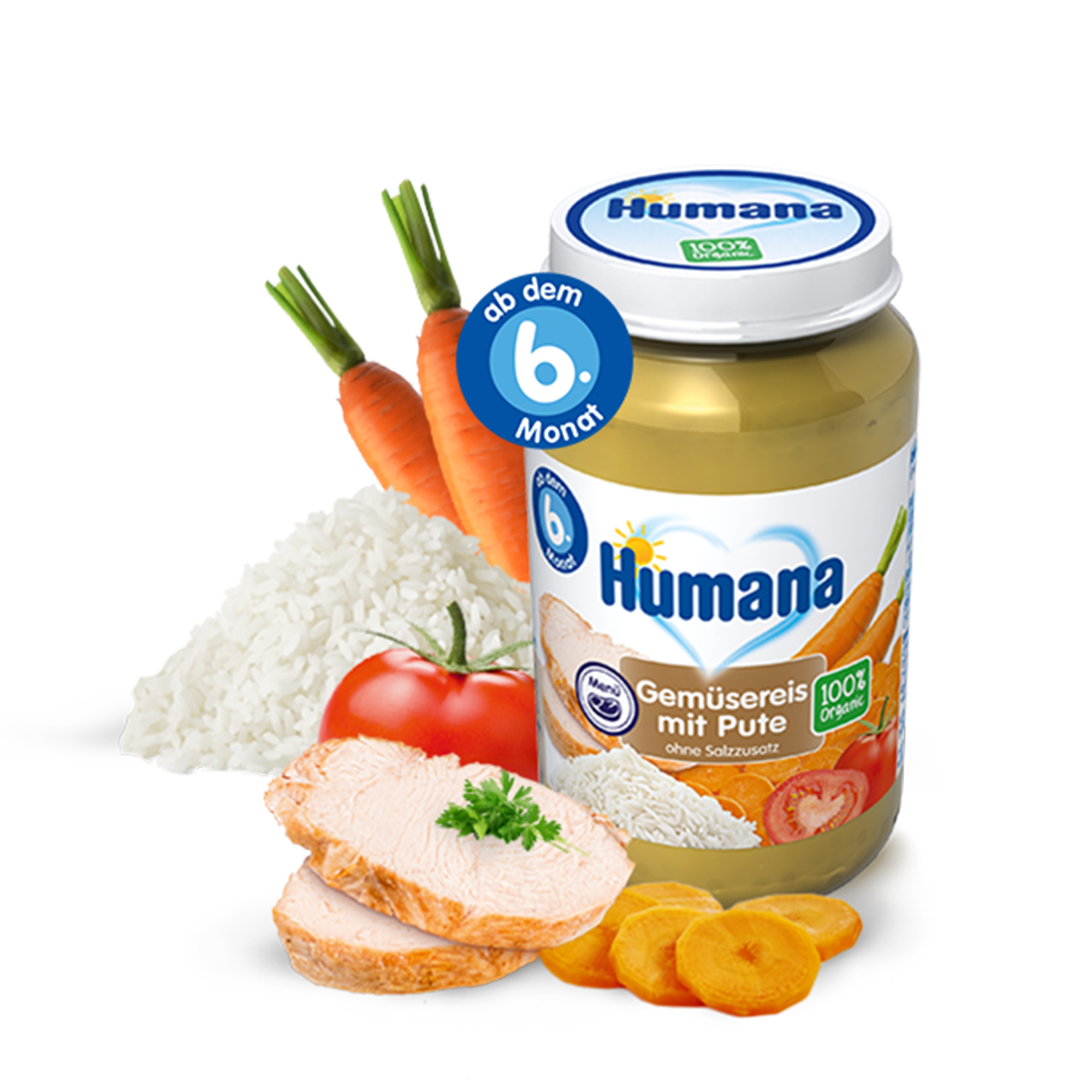 Piure din legume si orez cu carne de curcan Bio, 190 gr, Humana