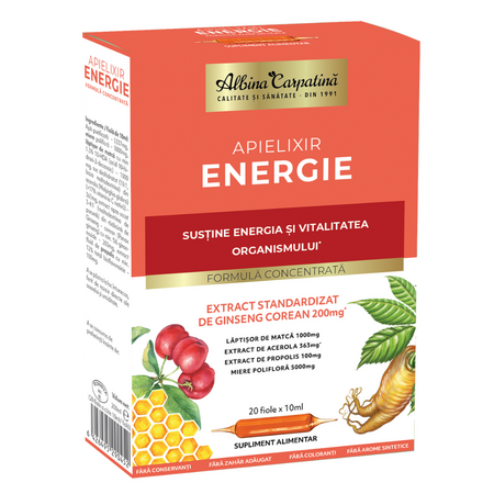 Apielixir energie si vitalitate, 20 fiole x 10 ml, Apicola Pastoral