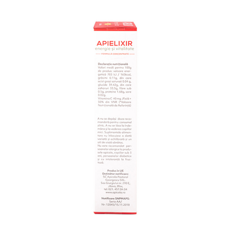 Apielixir energie si vitalitate, 20 fiole x 10 ml, Apicola Pastoral 816930