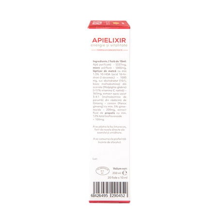 Apielixir energie si vitalitate, 20 fiole x 10 ml, Apicola Pastoral 816931