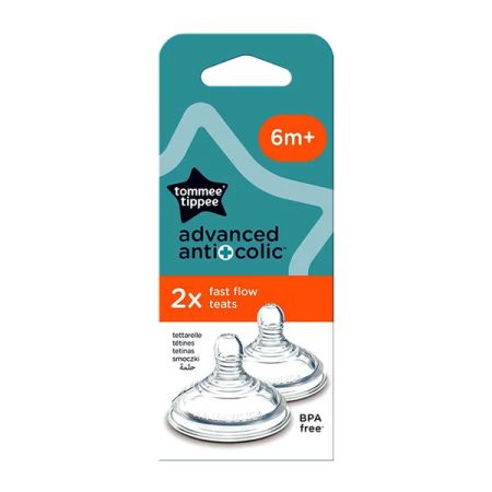 Tetina din silicon anti-colici cu flux rapid, +6 luni, 2 bucati, Tommee Tippee