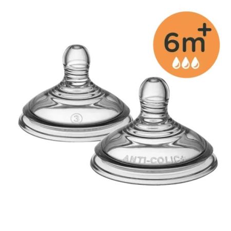 Tetina din silicon anti-colici cu flux rapid, +6 luni, 2 bucati, Tommee Tippee 720440
