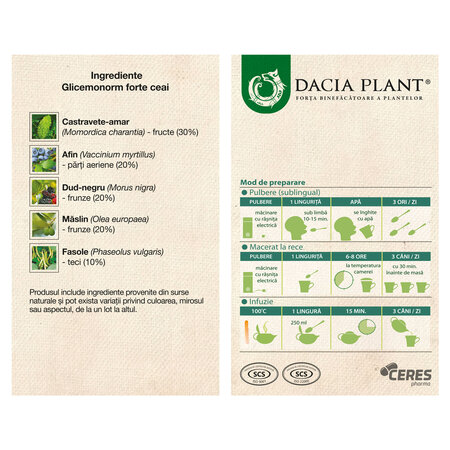 Ceai Glicemonorm Forte, 50 g, Dacia Plant 808368