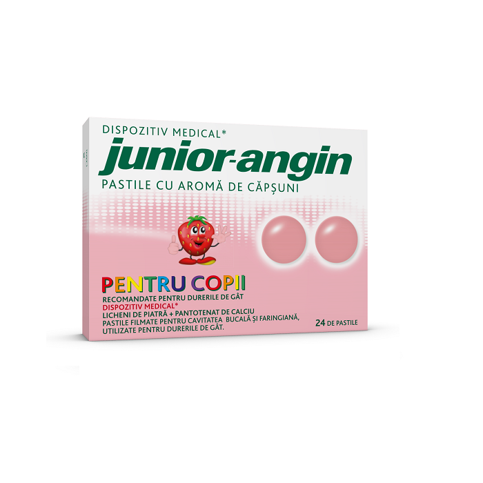 Pastile cu aroma de capsuni pentru copii, 24 pastile, Junior Angin