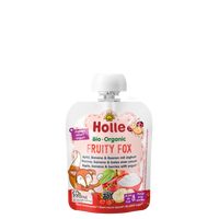Piure Bio de Mere, Banane si fructe de padure cu iaurt Fruity Fox, 85g, Holle
