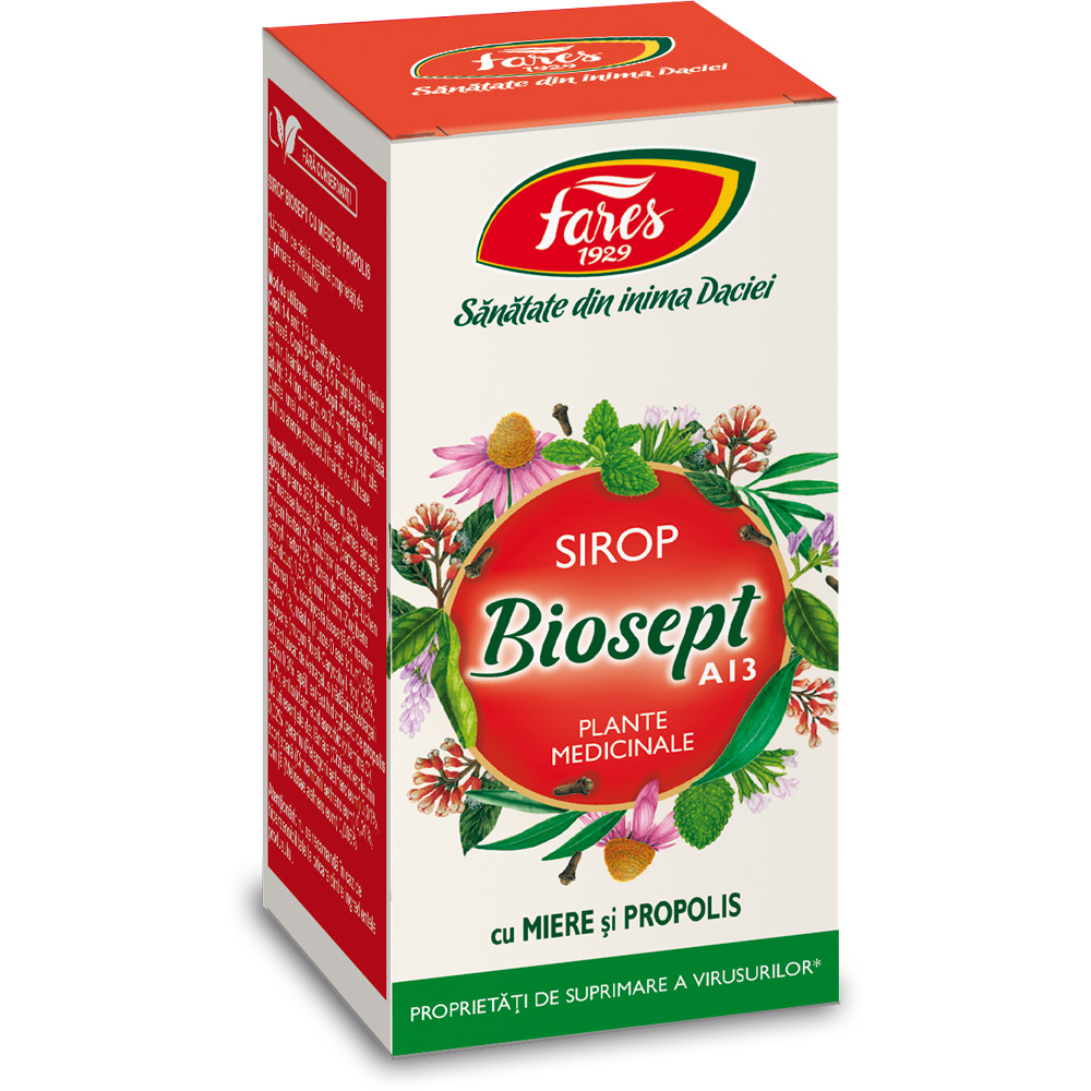 Biosept sirop cu miere, vitamina C si propolis, 100 ml, Fares