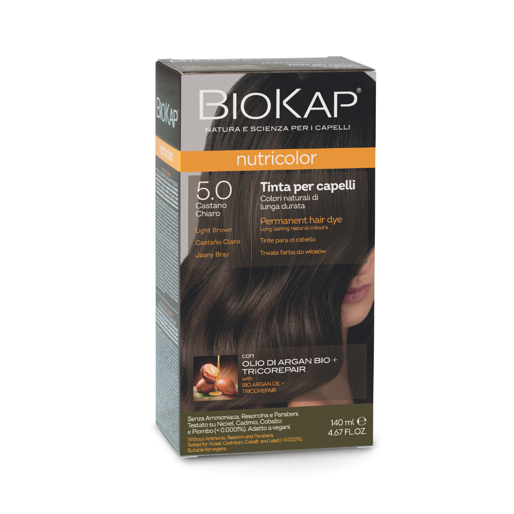 Vopsea permanenta pentru par, 5.0 Light Brown Nutricolor, 140 ml, Biokap