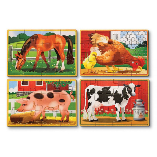 Set 4 puzzle din lemn in cutie cu animale domestice, +3 ani, 48 piese, Melissa&Doug