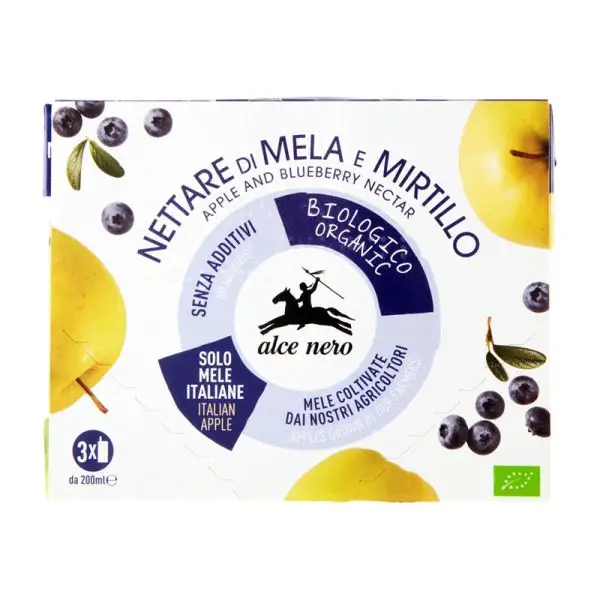 Nectar Bio din mere si afine, 3x 200 ml, Alce Nero