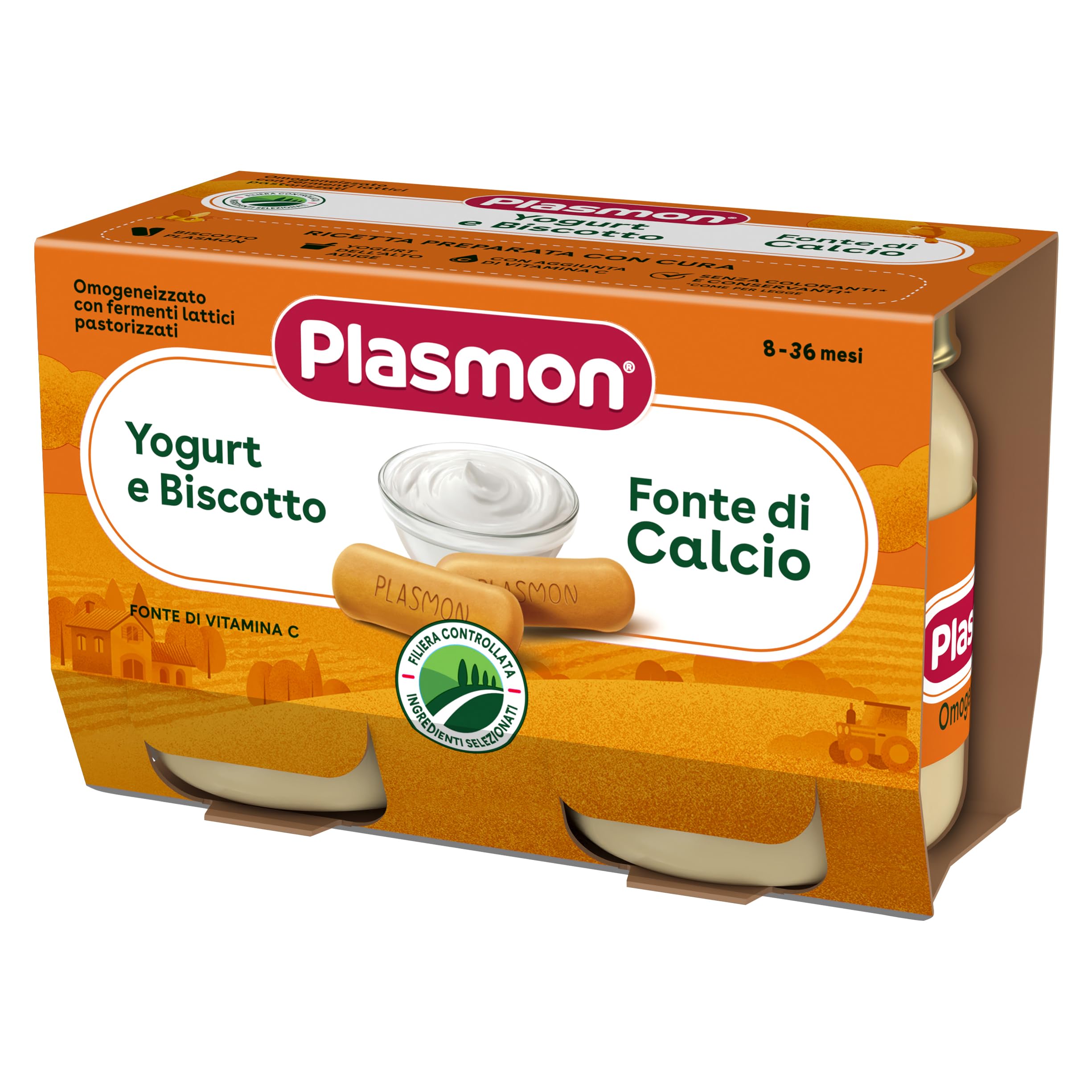 Piure din iaurt cu biscuiti, 8 luni+, 2x120 g, Plasmon