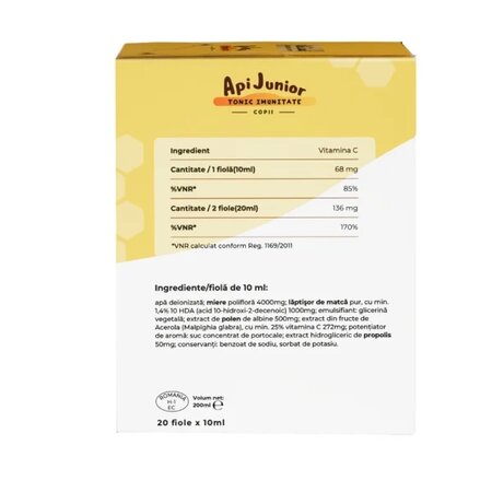 Tonic imunitate copii Api Junior, 20 fiole x 10ml, Albina Carpatina 811665