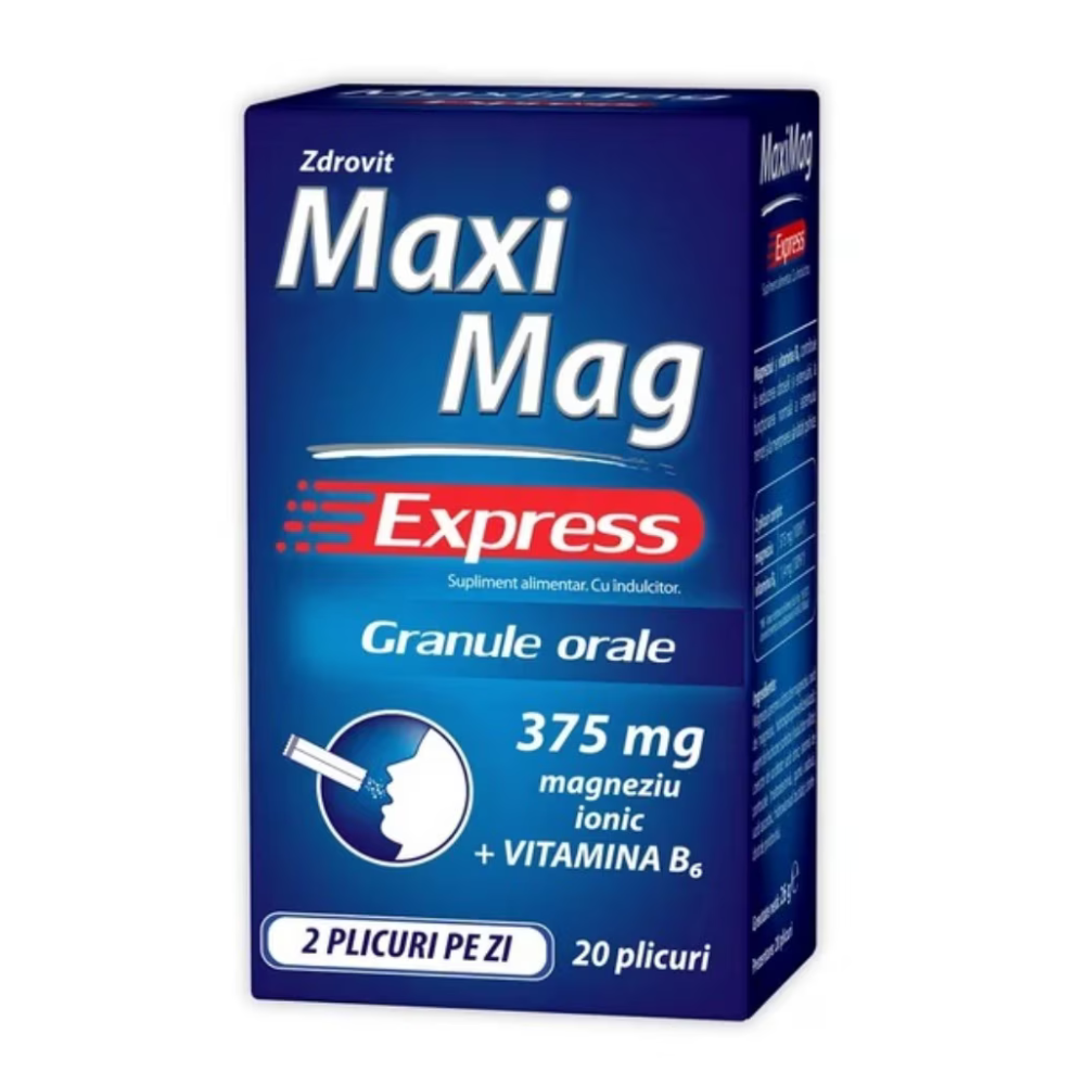 Maximag Express, 375 mg Magneziu Ionic + Vitamina B6, 20 plicuri, Zdrovit