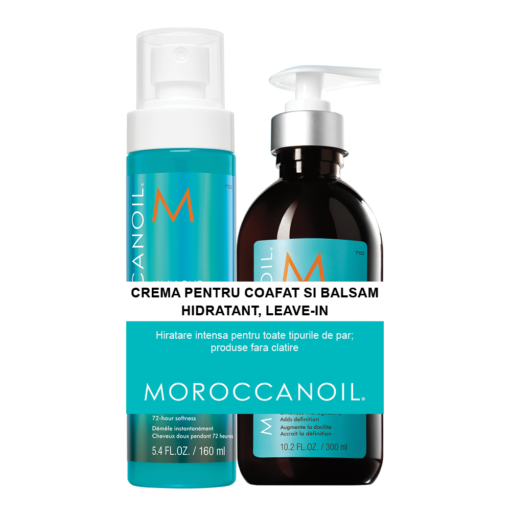 Pachet Crema coafat si Balsam hidratant fara clatire, 160 + 300 ml, Moroccanoil