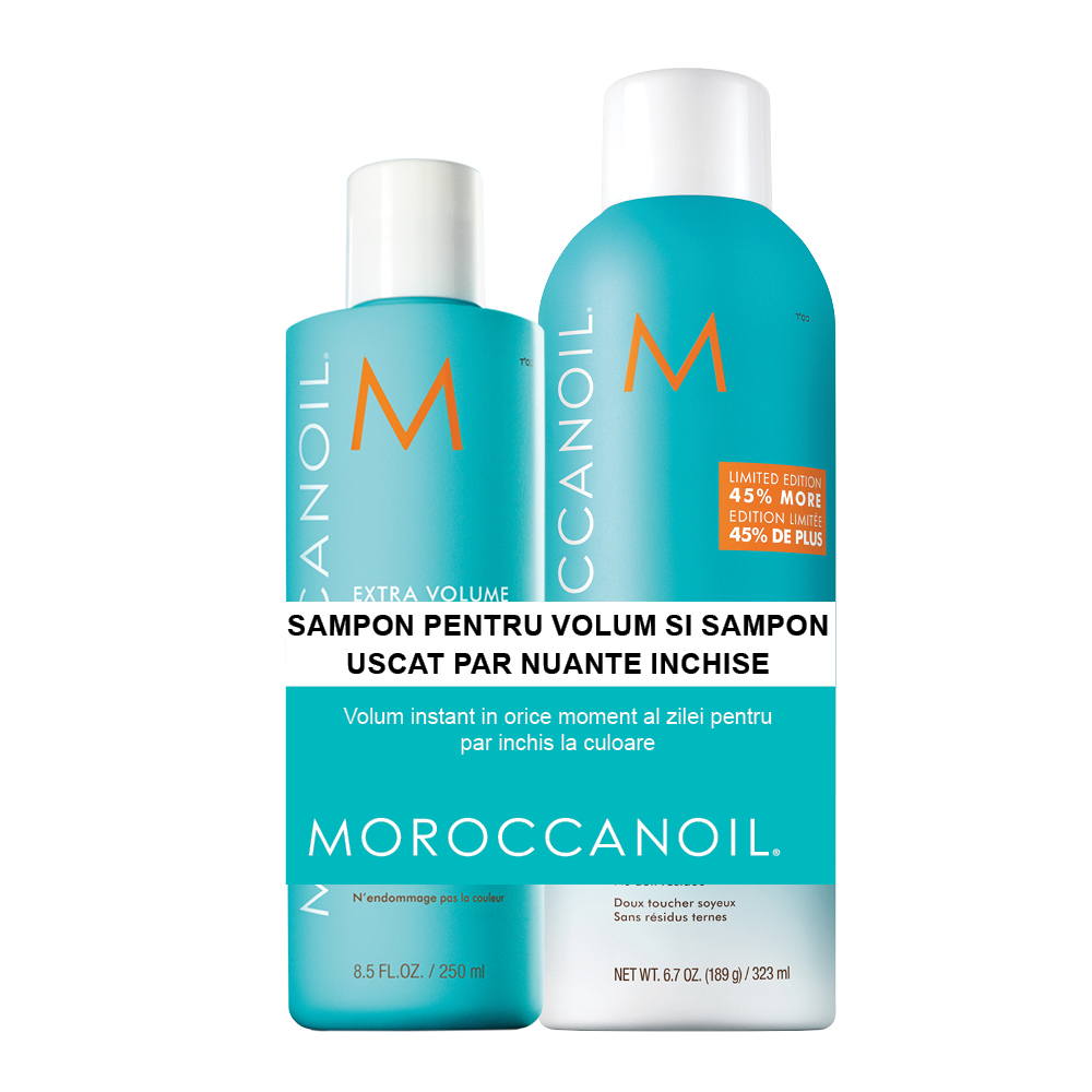 Pachet Sampon extra volum si Sampon uscat, 250+323ml, Moroccanoil 