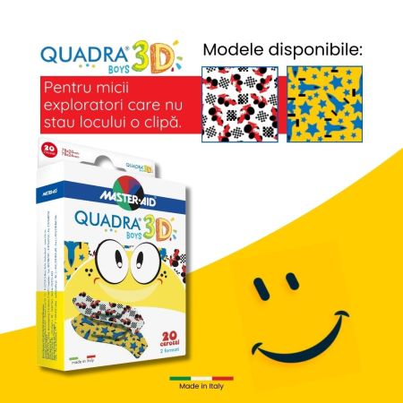 Plasturi pentru copii Quadra 3D, 2 marimi, Boys, 20 bucati, Master-Aid 718890