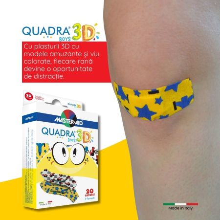 Plasturi pentru copii Quadra 3D, 2 marimi, Boys, 20 bucati, Master-Aid 718887