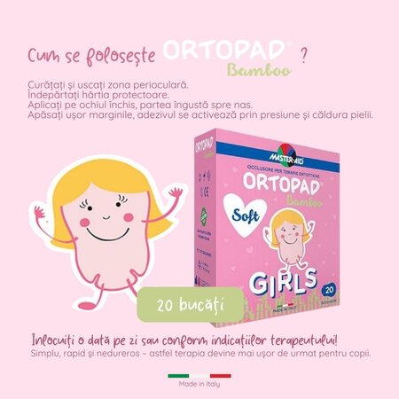 Ocluzor copii ORTOPAD SOFT, 76x54 mm, Girls Medium, 20 bucati, Master Aid 725234