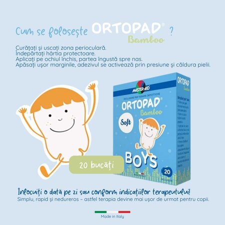 Ocluzor copii ORTOPAD SOFT, 76x54 mm, Boys Medium, 20 bucati, Master Aid 725226