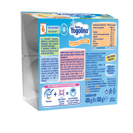 Gustare din gris cu lapte si biscuiti Yogolino, +6 luni, 4x100g, Nestle 643479