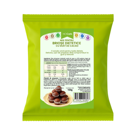 Mix pentru briose dietetice cu gust de cacao, 150g, NoCarb