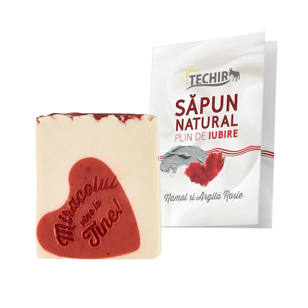 Sapun natural plin de iubire cu namol si argila rosie, 120g, Techir