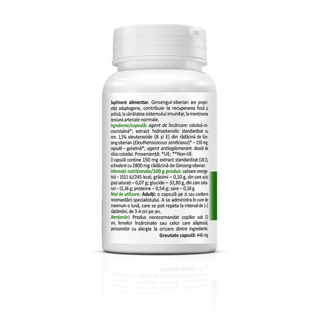 Ginseng siberian, 150 mg, 30 capsule, Zenyth 772675