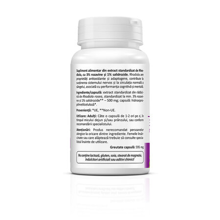 Rhodiola Rosavins, 500mg, 30 capsule vegetale, Zenyth 771914