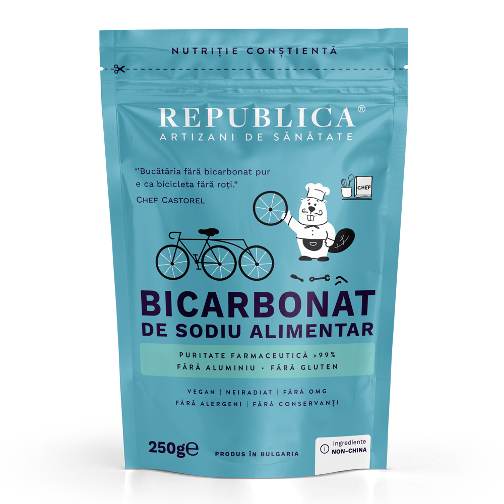 Bicarbonat de sodiu alimentar fara aluminiu, fara gluten, 250 g, Republica Bio