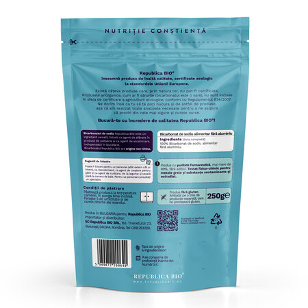Bicarbonat de sodiu alimentar fara aluminiu, fara gluten, 250 g, Republica Bio 757629