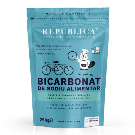 Bicarbonat de sodiu alimentar fara aluminiu, fara gluten, 250 g, Republica Bio