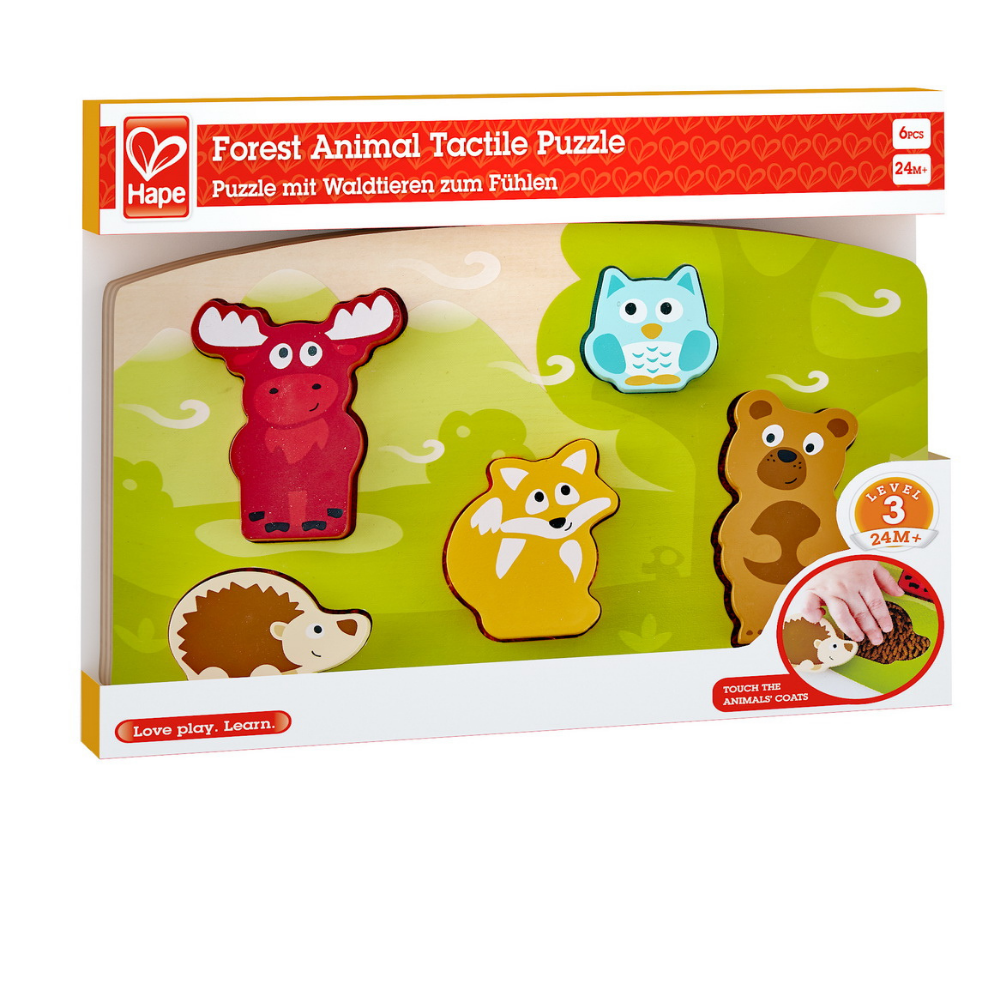 Puzzle tactil Animale din padure, +24 luni, 6 piese, Hape