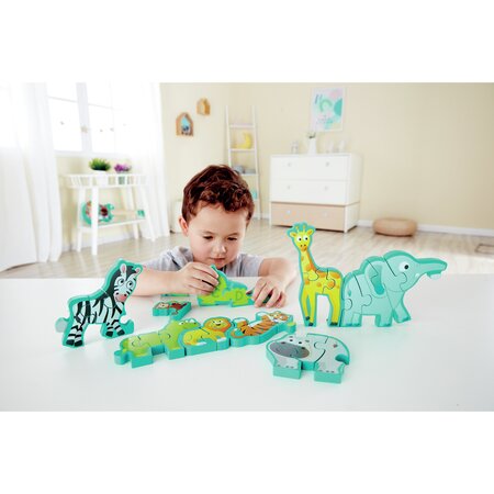 Puzzle din lemn Alfabet si Animale, +3 ani, 26 piese, Hape 652989