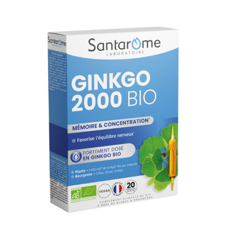 Ginkgo 2000 Bio, 20 fiole x 10 ml, Santarome Nature