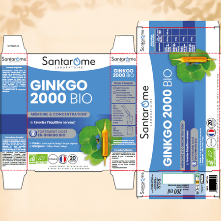 Ginkgo 2000 Bio, 20 fiole x 10 ml, Santarome Nature 806619