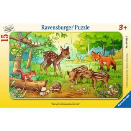 Puzzle puiuti de animale in padure, 15 piese