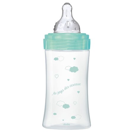 Biberon din sticla pentru initiere anti-colici, Pasari, 270 ml, 0-6 luni, Dodie 477733