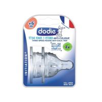 Set 2 tetine din silicon cu gat larg pentru initiere anti-colici, Debit 4, +6 luni, Dodie