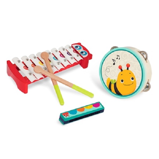 Set 3 instrumente muzicale din lemn, +2 ani, BToys 