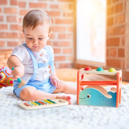 Banc cu ciocan, bile si xilofon din lemn, +12 luni, BToys 767864