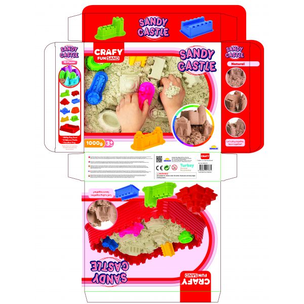 Nisip Kinetic Fun Sand cu tavita si sabloane castel, 1000gr, +3 ani, Crafy