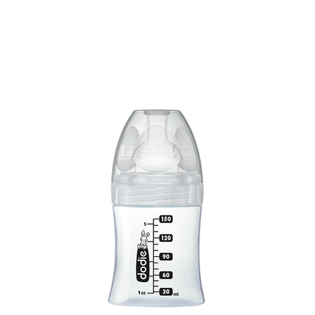Biberon din sticla cu functie senzoriala si tetina plata anti-colici Debit 1 Londra, 0-6 luni, 150 ml, Dodie 533508