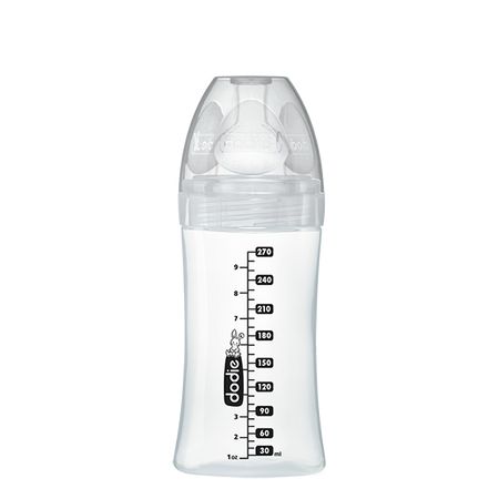 Biberon din sticla cu functie senzoriala si tetina plata anti-colici Debit 2 Paris, 0-6 luni, 270 ml, Dodie 533545