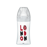 Biberon din sticla cu functie senzoriala si tetina plata anti-colici Debit 2 Londra, 0-6 luni, 270 ml, Dodie