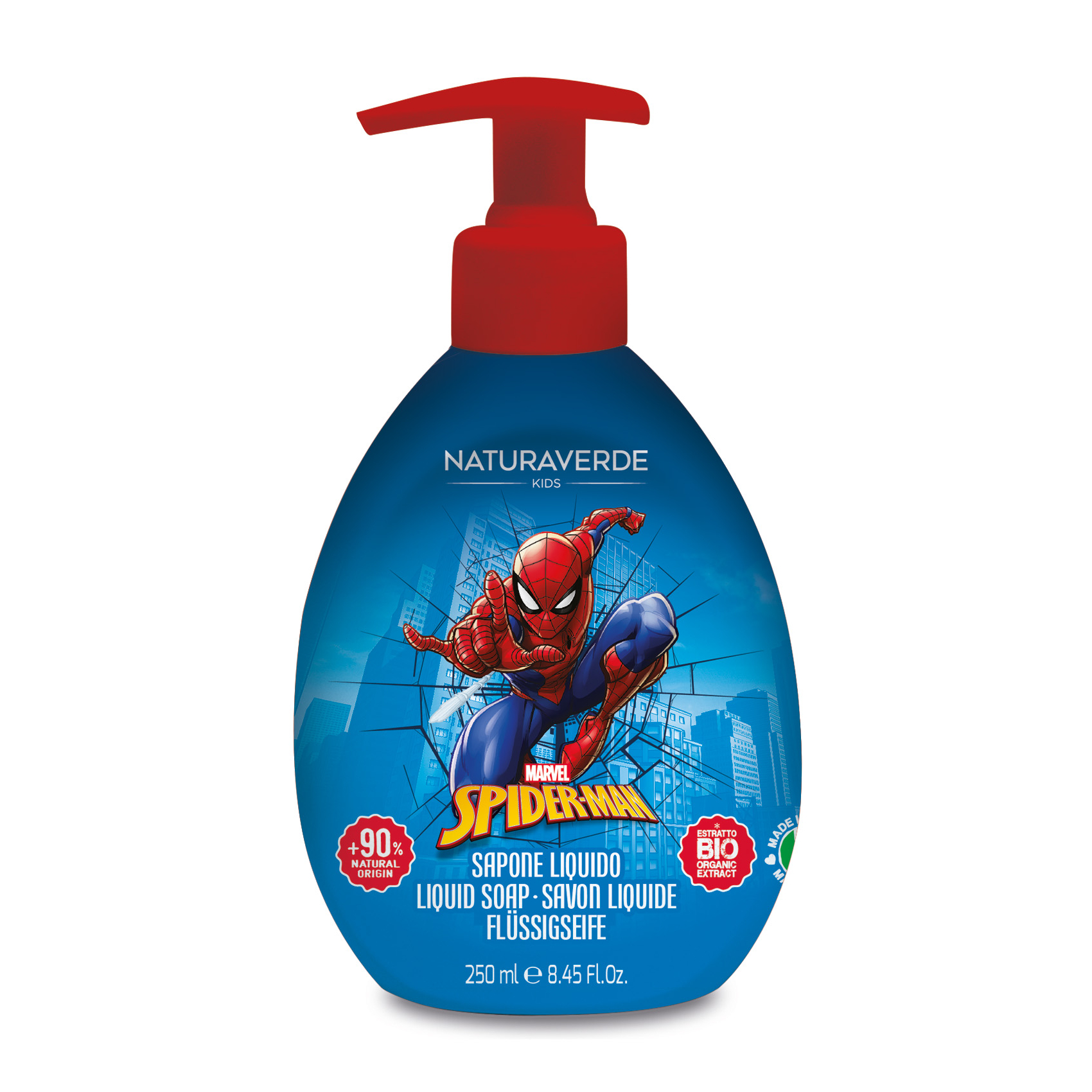 Sapun lichid pentru copii Spiderman, +3 ani, 250 ml, Naturaverde