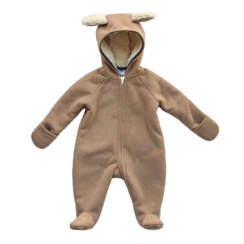 Costum bebe pentru exterior din blanita si polar Ursulet, 3-6 luni, Maro, Tuxi Brands