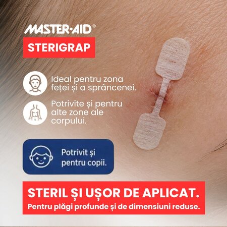 Plasture steril pentru suturarea ranii Sterigrap 32x8 mm, 10 bucati, Master-Aid 805450