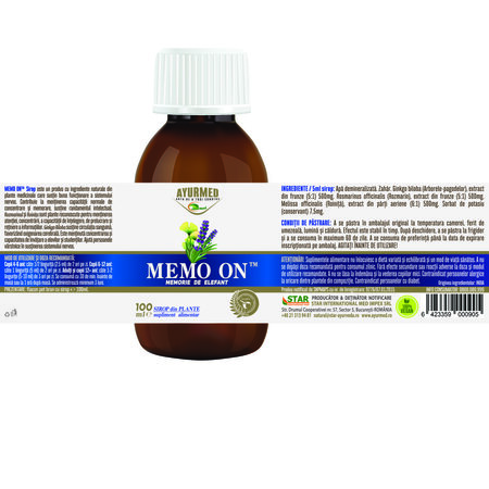 Sirop cu zahar Memo On, 100 ml, Ayurmed 677061