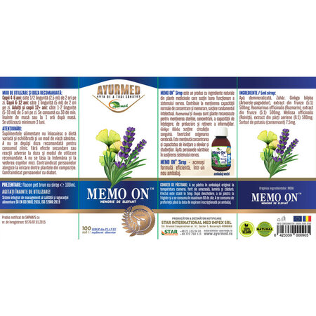 Sirop cu zahar Memo On, 100 ml, Ayurmed 677062
